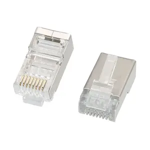 Furo redondo blindado rj45 8 pinos conector macho fêmea pcb rj45 conector rj45 jack modular cabo de rede conector