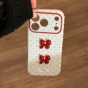 Suitable for iPhone 17 Pro Max case, premium burgundy polka dot 3D bow soft full-coverage shockproof phone case - Product Image 3