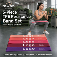 Juego de 5 Bandas de Resistencia de TPE, Bandas Elásticas en Degradado Morado para Sentadillas, Ejercicios de Glúteos, Yoga, Pilates, Entrenamiento en Casa o Gimnasio