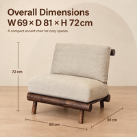 Fauteuil de détente individuel style Wabi Sabi, chaise d'appoint rembourrée en lin avec structure en bois massif pour salon, hôtel, salle de lecture