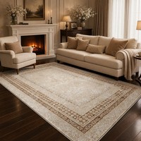 Classic European Area Rug Traditional Vintage Oriental Carpet Large Beige Cream Bordered Rug for Living Room Home Decor