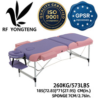 Table de massage portable pliable en aluminium 3 sections, 185*71CM, robuste, 573LBS, rose/violet, en PU, pour physiothérapie, vente en gros