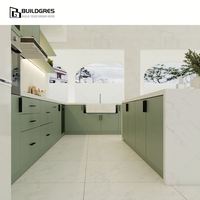 Buildgres Cabinet Évier Petit Stand Smart Shaker Italien Construit en Vert Ensemble de Maison Suspendus avec Unité d'Angle Incurvé Armoires de Cuisine