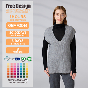 เสื้อกั๊กไหมพรมคอวีทรงหลวมสำหรับผู้หญิง แบบ OEM ODM สั่งทำได้ - Product Image 2