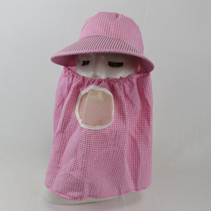 Sombrero unisex de algodón con ala ancha y cubierta facial, protección solar a cuadros rosa para trabajo al aire libre, primavera y otoño - Product Image 1