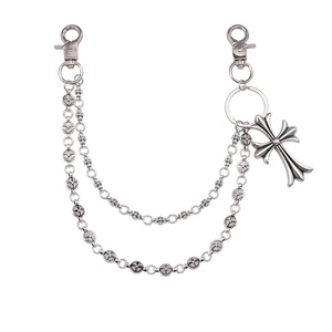 Double Layer <b>Cross</b> Waist <b>Chain</b> Tibetan Silver Denim <b>Chain</b> For Casual Wear With Double Ring Clips - Product Image 5