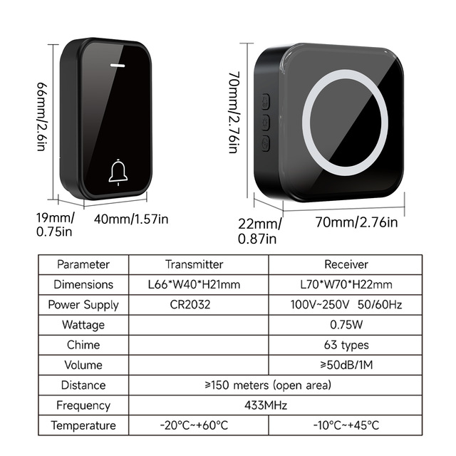 Wireless Doorbell Household Battery Powered Colorful Lights Adjustable High Volume Long Distance Wall Penetrating Elderly Caller