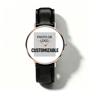 Luxury Custom Photo Couple <strong>Watch</strong> <strong>Set</strong> <strong>His</strong> <strong>and</strong> <strong>Hers</strong> Men's Ladies Wristwatches Personalized Logo Rose Gold Case Leather Strap - Product Image 1