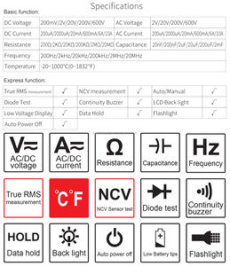 OEM ODM Mini Portátil <span class=keywords><strong>Multi</strong></span> <span class=keywords><strong>Tester</strong></span> Tensão Resistência Atual <span class=keywords><strong>NCV</strong></span> Teste Multímetro Digital Inteligente Elétrico - Product Image 4