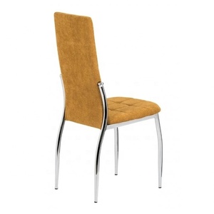 Sedia da Pranzo di Lusso in Tessuto Giallo <span class=keywords><strong>Senape</strong></span> con Design Trapuntato a Griglia, Schienale Alto e Gambe Cromate - Product Image 4