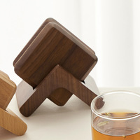 Ensemble de 6 tasses de café, sous-tasses, soucoupes et tapis de bol en noyer noir, en bois massif, pour le bureau, 6 pièces