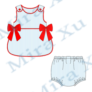 Wholesale <strong>Baby</strong> Girls Orange Bow Pumpkin Appliqued <strong>Outfit</strong> <strong>Halloween</strong> Kids Toddler diaper set Matching Striped Trim Smocked Set - Product Image 2