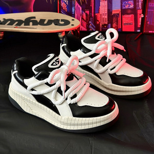 Baskets décontractées pour hommes en cuir véritable à semelle épaisse, antidérapantes, style automne, tendance nationale, chaussures de skate - Product Image 4