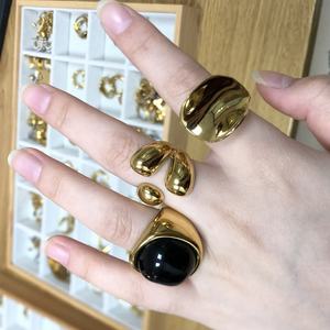 PVD Gold Plated Stainless Steel Open Adjustable Hollow <b>Statement</b> <b>Ring</b> Trendy Geometric Style with Zircon Stone Jewelry <b>for</b> <b>Women</b> - Product Image 2