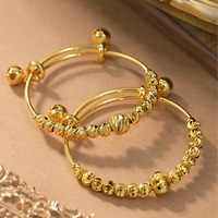 Bracelet à breloques plaqué or 24 carats pour enfants, ajustable avec clochette coulissante et perles, bijoux pour enfants
