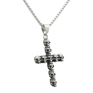 Stainless Steel Skull <b>Cross</b> Pendant Necklace For Men Punk Retro Style Geometric Design Fashion Jewelry - Product Image 5