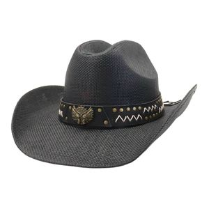 Sombrero de paja N50 estilo casual occidental hecho a mano con ala ancha y cinturón de cuero para pesca al aire libre - Product Image 6