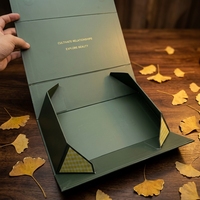 Boîte cadeau en papier magnétique vert et noir avec logo personnalisé de luxe, recyclable, pliable, rigide, avec couvercle magnétique