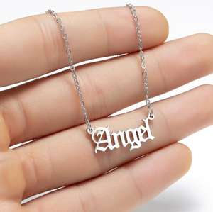 In Acciaio Inox personalizzata Su Ordinazione Targhetta Collana Gothic Placcato Oro di Angelo Del Bambino Della Ragazza Della Lettera Del Pendente Della Collana Per Le <span class=keywords><strong>Donne</strong></span> - Product Image 3