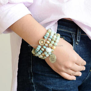Alta calidad amazonita <span class=keywords><strong>piedra</strong></span> con enrgaved cercanas disco encanto de hoja de Cruz colgante de <span class=keywords><strong>hematita</strong></span> pulsera para las mujeres - Product Image 2