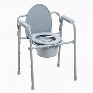 Chaise de toilette pliante 3-en-1 en acier thermolaqué, réglable en hauteur, solution WC portable et durable pour personnes âgées - Product Image 1