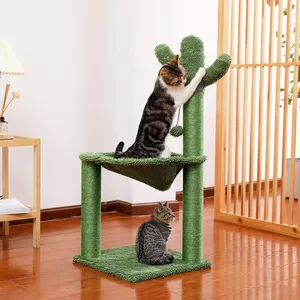 Canada Warehouse Cactus Cat Scratching Tree With Hammock Dangling Ball Green