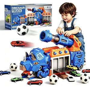 Camión de <span class=keywords><strong>juguete</strong></span> de dinosaurio con cañón de lanzamiento, juego de transporte transformable 2 en 1 con mini coches para niños y niñas de 3 años en adelante - Product Image 1