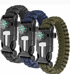 DFB729 Pulsera de cuerda trenzada 5 en 1 para rescate y supervivencia al aire libre para hombres, con silbato, brújula, iniciador de fuego, afilador, cuchillo, hebilla y encendedor. - Product Image 3