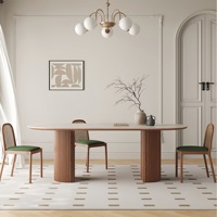 Table à manger en bois massif de style rétro français, plateau en pierre naturelle, forme ovale, pour bureau à domicile, salon, simple et antique