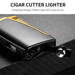 Encendedores de antorcha de fuego doble a prueba de viento Jet Flame recargable cigarro butano personalizado todo en uno encendedores de cigarros de Metal punzón - Product Image 3