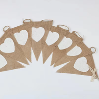 Guirlande de bannière triangulaire en jute et toile de jute blanche imprimée en usine avec dentelle, pour fête, mariage, Noël, anniversaire