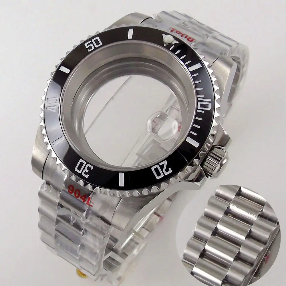 40Mm Roestvrijstalen Horlogekast Saffier Glas Zilver Armband Fit Nh35 Nh36 Eta2824 2836 Pt5000 Miyota8215 Dg2813 Beweging