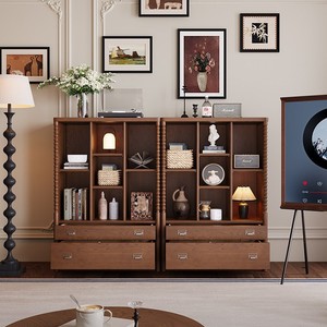 French Retro <b>Solid</b> <b>Wood</b> <b>Bookcase</b> Modular Combination Living Room Half Wall Storage Display Cabinet With Drawers - Product Image 2