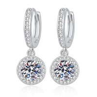 Orecchini Pendenti in Argento Sterling S925, Orecchini a Cerchio Rotondi con Moissanite e Diamanti Sintetici, Gioielli Personalizzati per Donne e Ragazze