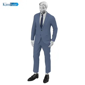 Neues Design Herren anzug blau kariert einreihig 2 Knöpfe Kerbe Revers Leinen Touch Business Männer Slim Fit Anzüge