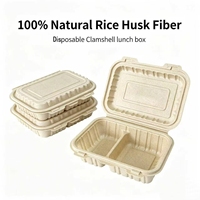 Contenitore per Alimenti da Asporto Compostabile a Due Scomparti in Fibra di Lolla di Riso Senza BPA e Adatto al Microonde