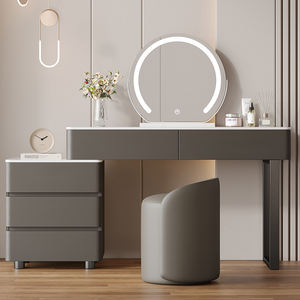 Ensemble de coiffeuse en <span class=keywords><strong>bois</strong></span> blanc crème Table de maquillage moderne en cuir avec miroir <span class=keywords><strong>Commode</strong></span> de rangement pour adultes - Product Image 5