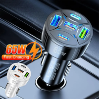 Chargeur de voiture électrique à 5 ports avec double PD Type-C et 3 USB QC3.0 12V/24V 65W, charge rapide pour téléphone portable, allume-cigare LED, prise UK