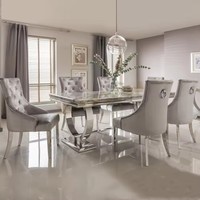 Ensemble Moderne de Mobilier de Salon : Tables et Chaises de Salle à Manger en Acier Inoxydable avec Plateau en Marbre pour la Maison