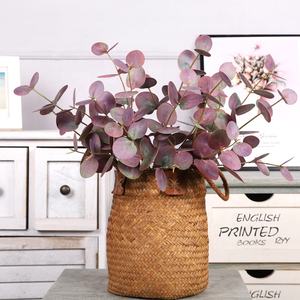 بيع بالجملة أوراق الأوكالبتوس الاصطناعية 3 سيقان لتزيين المنزل اصطناعية صغيرة 3 شوك أوراق مستديرة مع الأرجواني والأخضر - Product Image 3