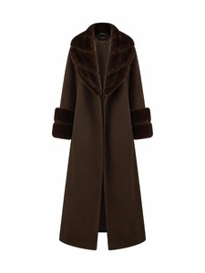 Manteau long en mélange de laine pour femme, trench-coat maxi avec col et poignets en fausse fourrure, vêtement d'extérieur long, épais et chaud pour l'hiver, élégant - Product Image 2