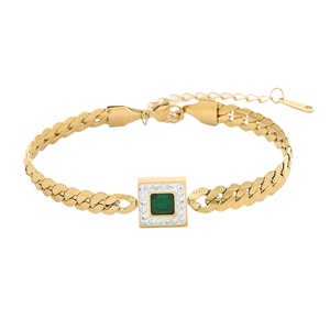 Pulseras de Corazón de Circonia Impermeables, Chapadas en Oro de 18K, Cadena Cubana de Acero Inoxidable para Mujer, Pulsera de Perlas a la Moda - Product Image 1