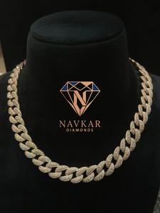 Cadena de Eslabones Cubanos para Hombre, con Diamantes Moissanita VVS1, Chapado en Oro Real de 14k sobre Plata 925, 15mm, 4 Filas, Apto para Probador de Diamantes - Product Image 3