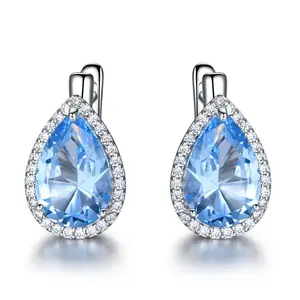 2022 Fashion Nano Sky Blue Topaz Gemstone Clip-on Diamond Earrings Jewelry Women Earrings