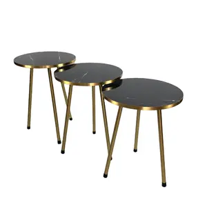 Set di 3 tavolini rotondi impilabili per il tè divano laterale in marmo e oro soggiorno nero