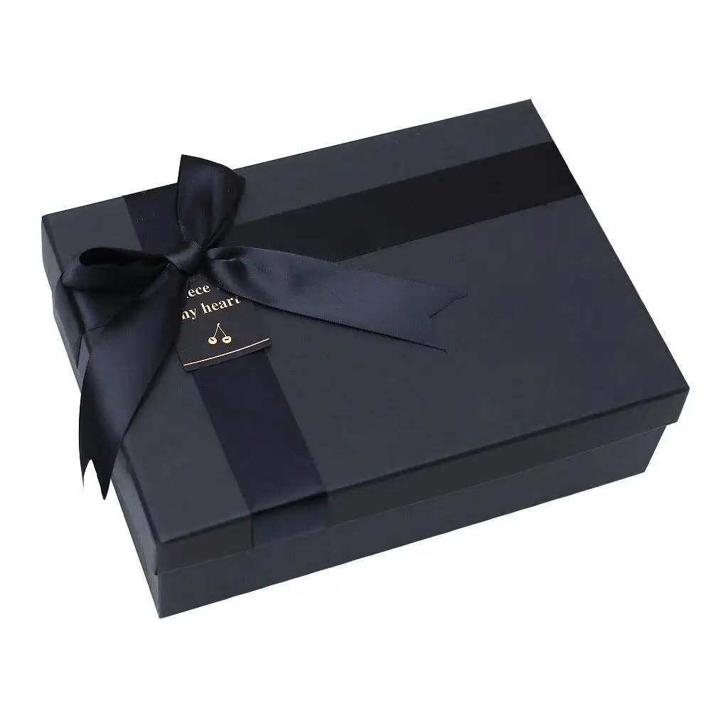 Caixa de presente de aniversário em estoque preto conjunto caixa de presente do negócio high-end caixa de presente arco bolsa pode ser personalizada