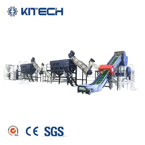 Kitech waste woven bags plastic recycling washing line shredder machine hot dryer for pp pe soft film