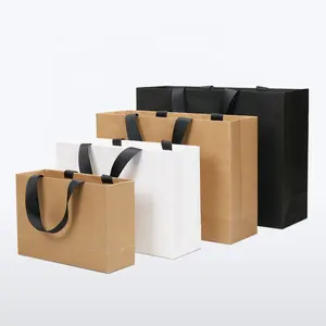 Custom Logo Print Wholesale Grocery White Brown Kraft Paper Gift Bag with Handle