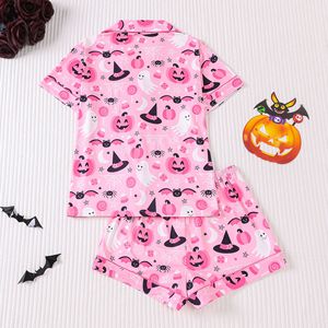 Set pigiama da <span class=keywords><strong>donna</strong></span> carino e femminile per Halloween, con stampa <span class=keywords><strong>casa</strong></span> infestata, zucca e fantasma, maglietta a maniche corte e pantaloncini con elastico in vita - Product Image 6