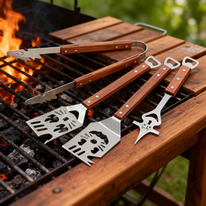 Spatule de gril en acier inoxydable avec long manche en <span class=keywords><strong>bois</strong></span> <span class=keywords><strong>pour</strong></span> fourche de barbecue en plein air <span class=keywords><strong>pince</strong></span> de <span class=keywords><strong>pelle</strong></span> <span class=keywords><strong>pour</strong></span> ensemble d'outils de grilles de charbon de <span class=keywords><strong>bois</strong></span> - Product Image 2